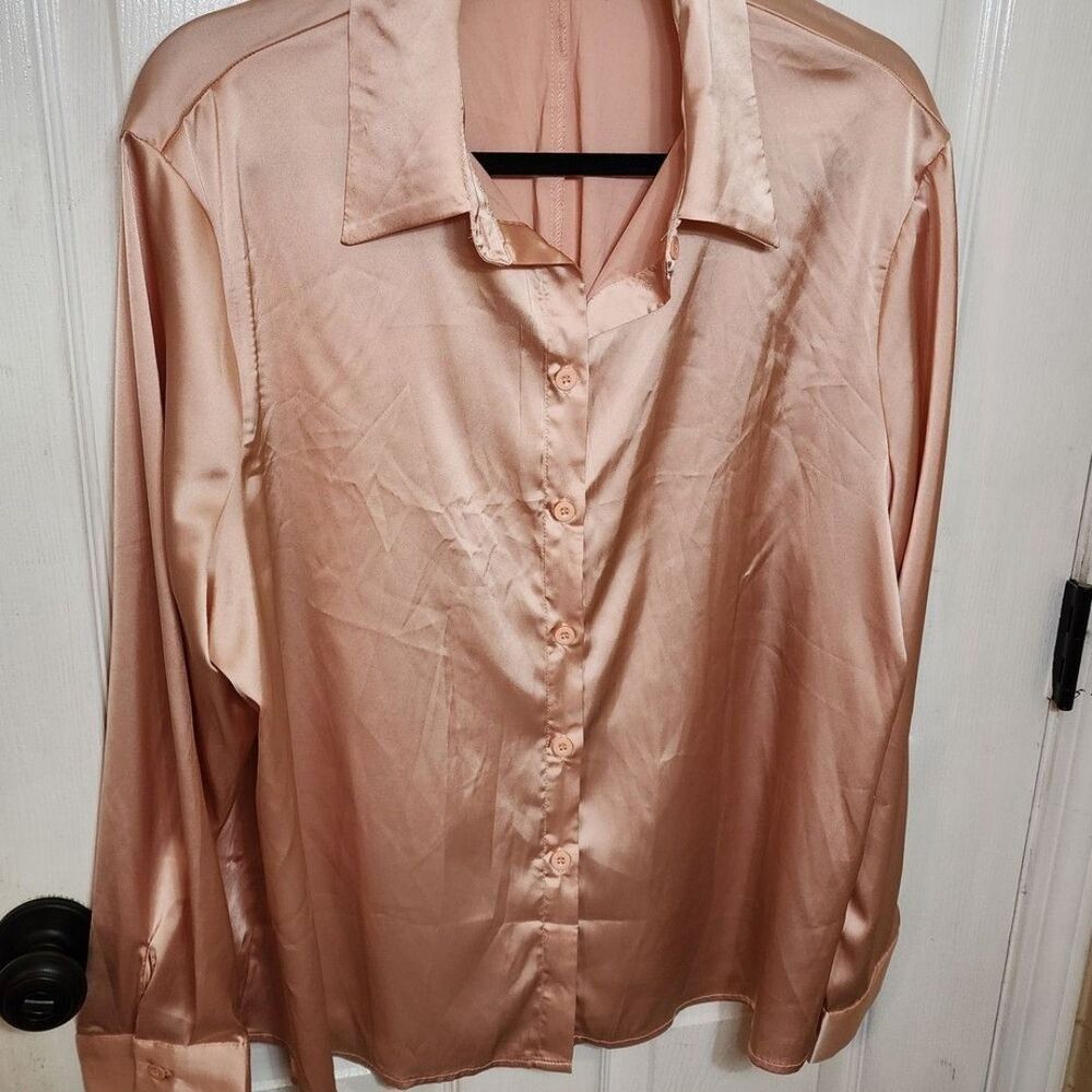 SHEIN Blush Satin Button-Up Blouse